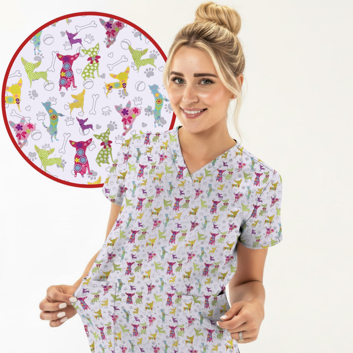 Colorful Playful Dog Nurse Scrub Set