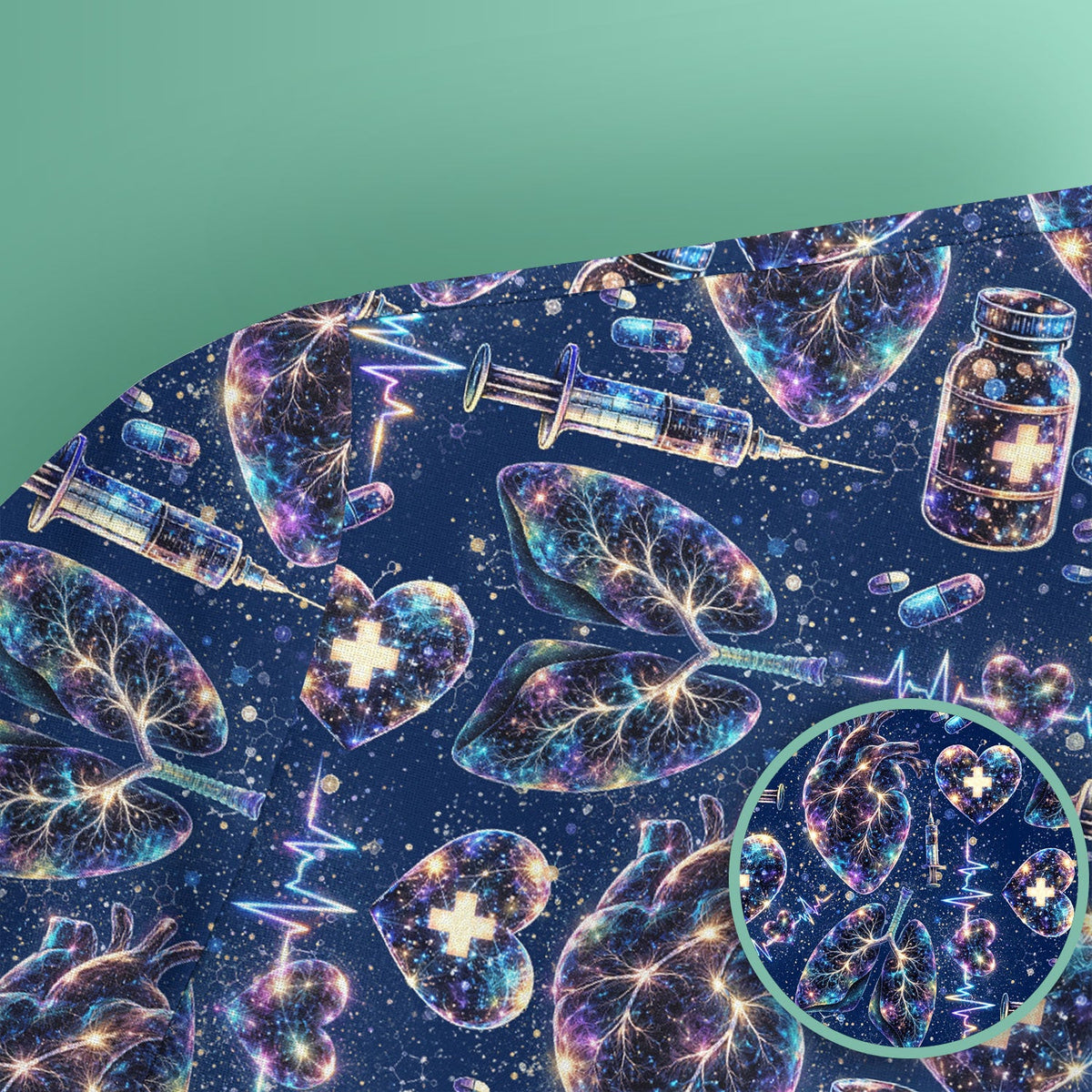 Galaxy Anatomical Heart Lung Syringe Nurse Scrub Top