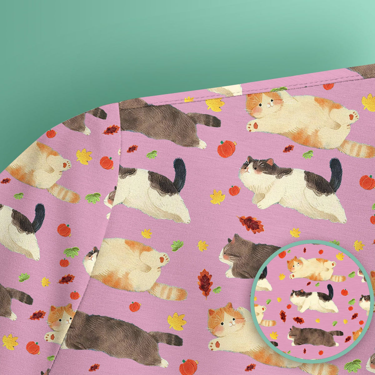 Chubby Cat Autumn Leaves Nurse Scrub Top