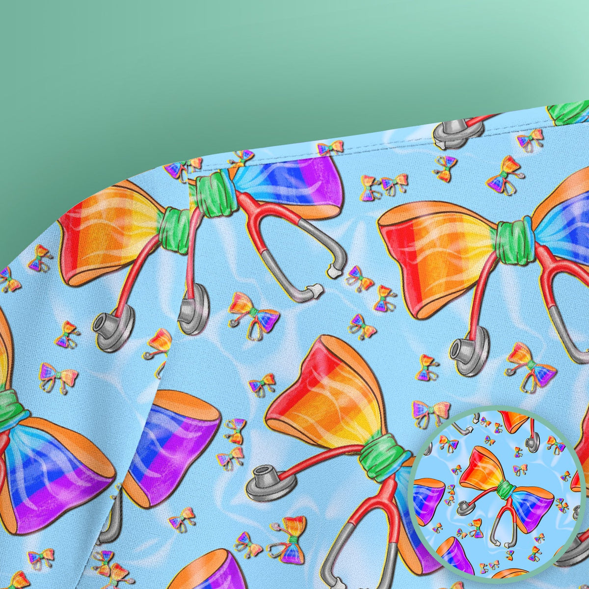 Colorful Rainbow Bow Stethoscope Nurse Scrub Top