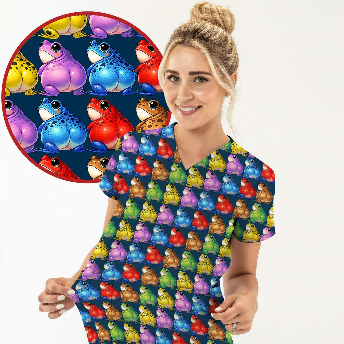 Colorful Frogs Nurse Scrub Top