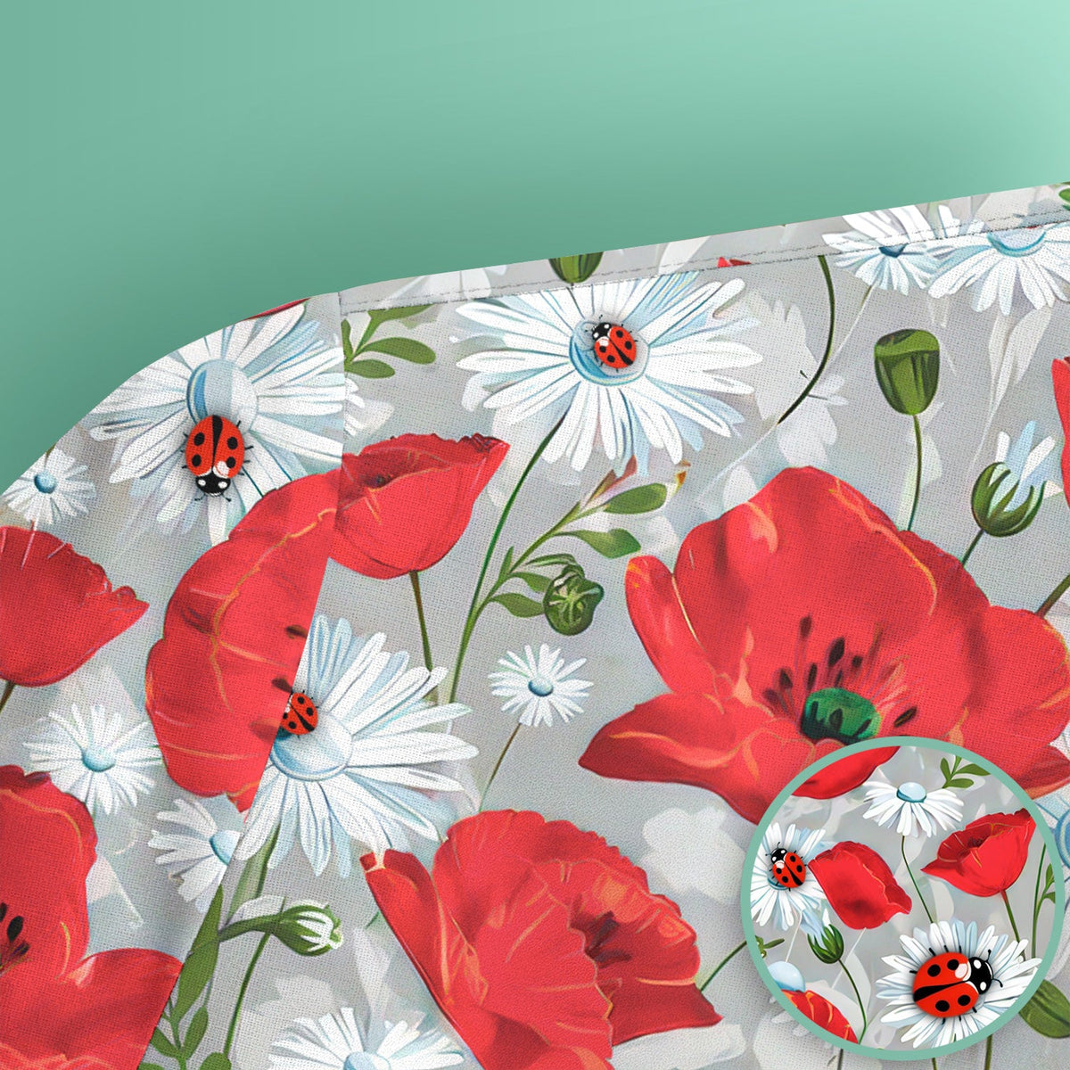 Red Poppy Daisy Ladybug Nurse Scrub Top