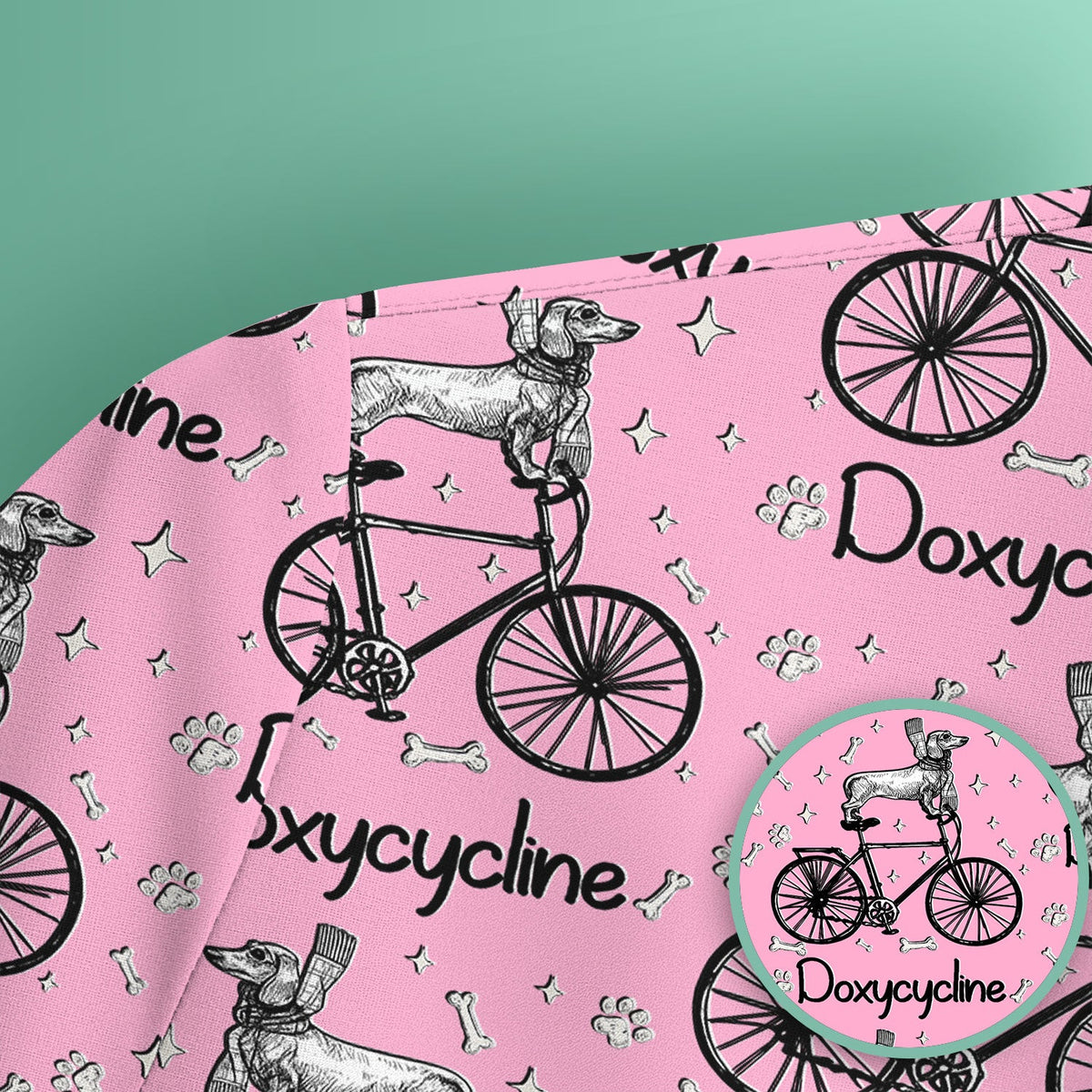 Funny Doxycycline Dog Bicycle Print Scrub Top, Comfortable Scrubs for Nurses