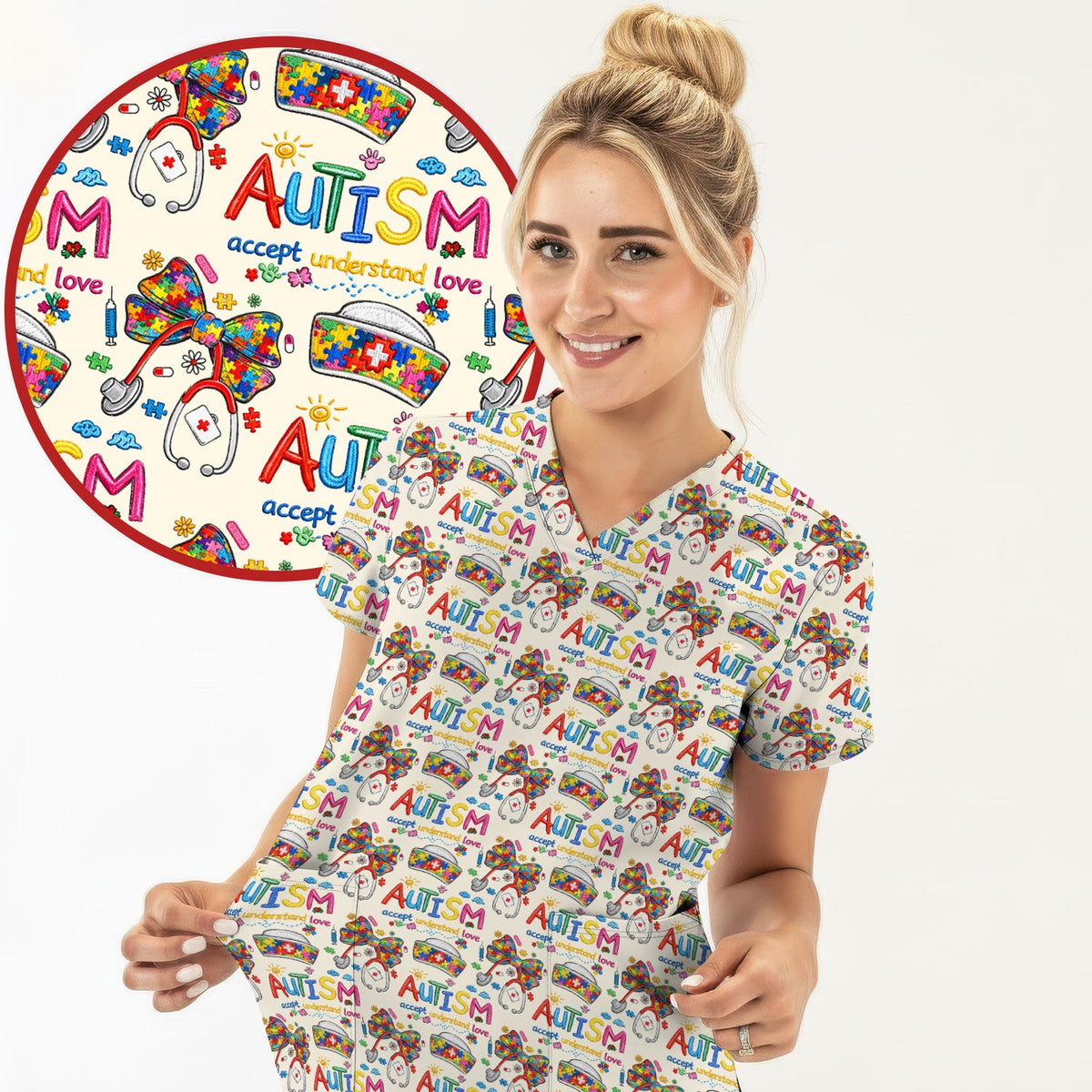 Autism Awareness Accept Understand Love Nurse Scrub Top