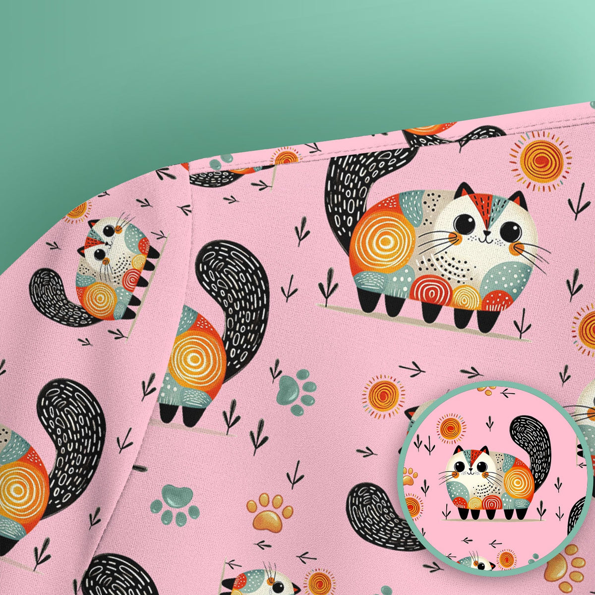 Cat Illustration Nurse Scrub Top