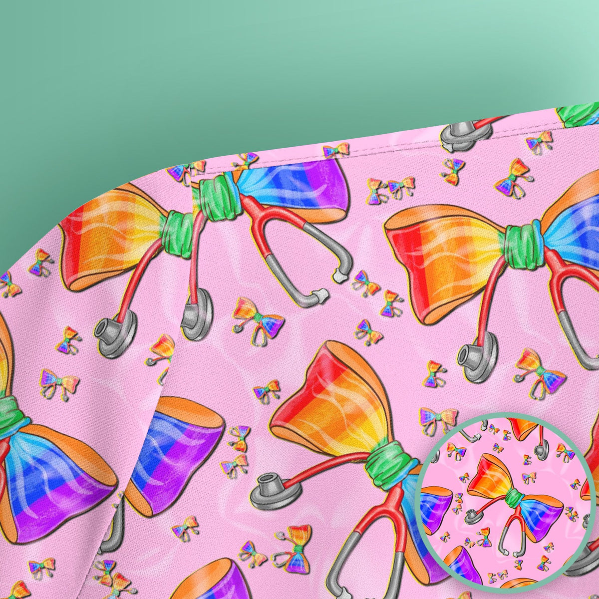 Colorful Rainbow Bow Stethoscope Nurse Scrub Top