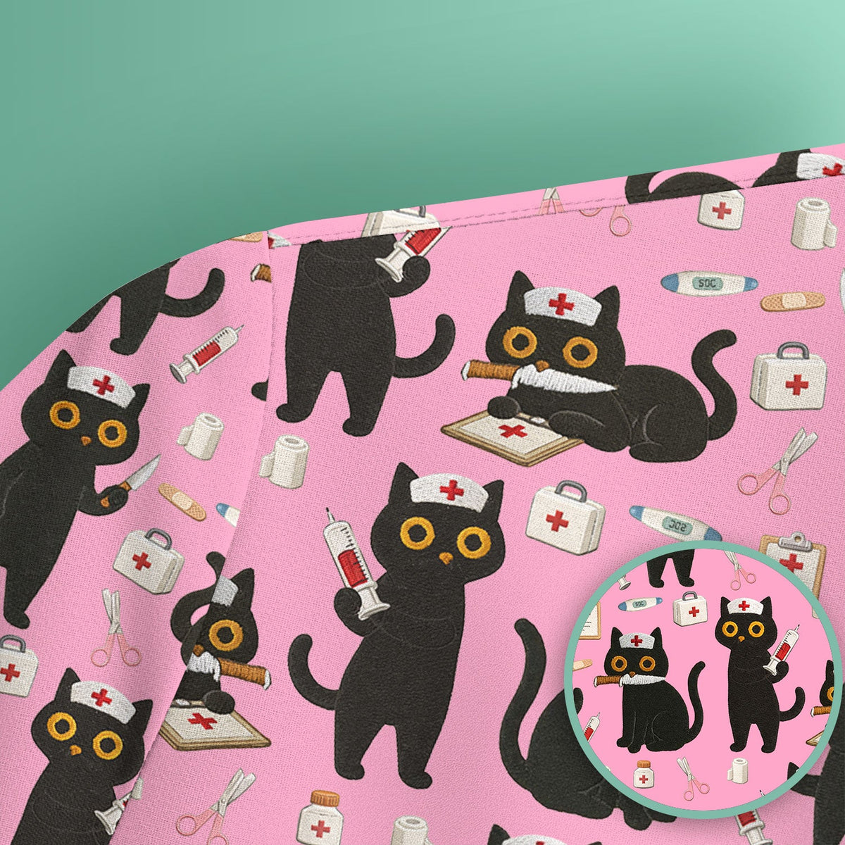 Cute Black Cat Nurse Scrub Top