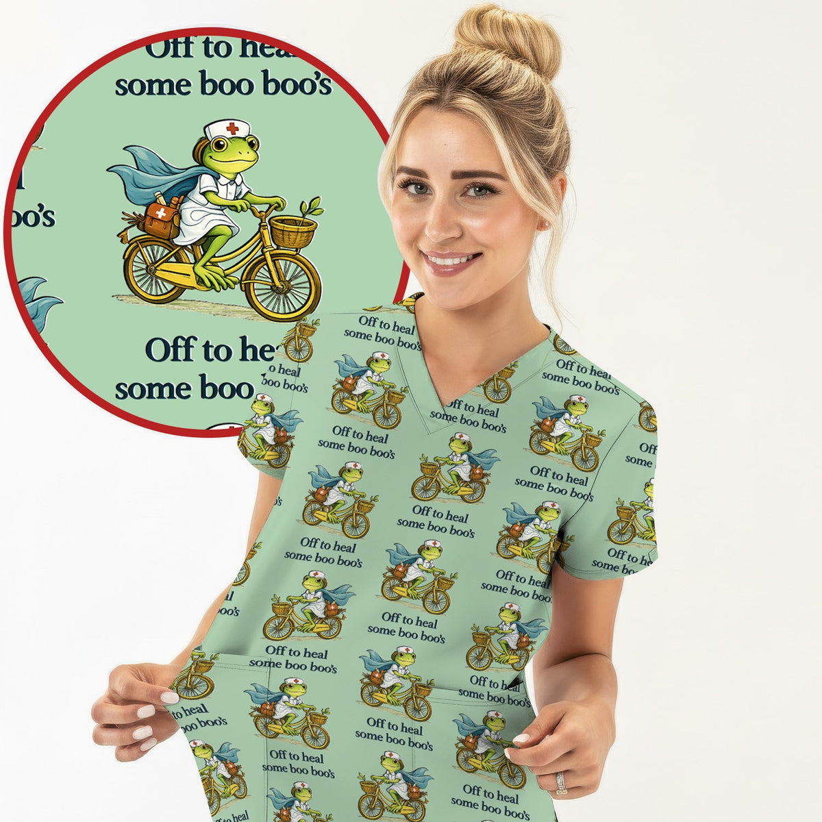 Frog Cycling Nurse Scrub Top