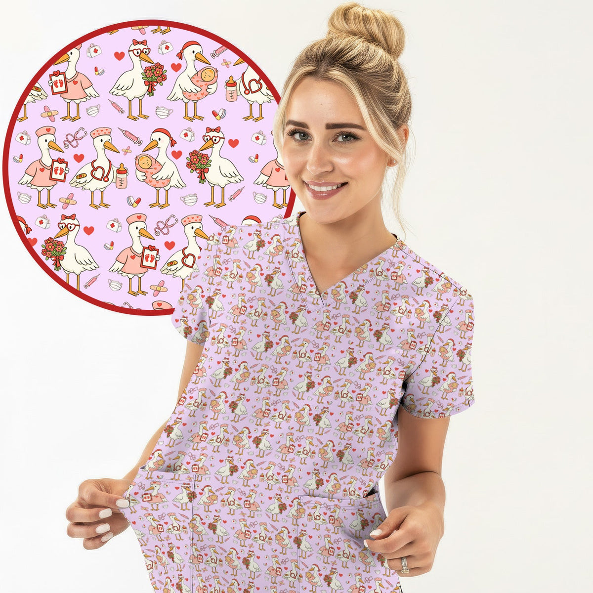Valentine Goose Nurse Scrub Top