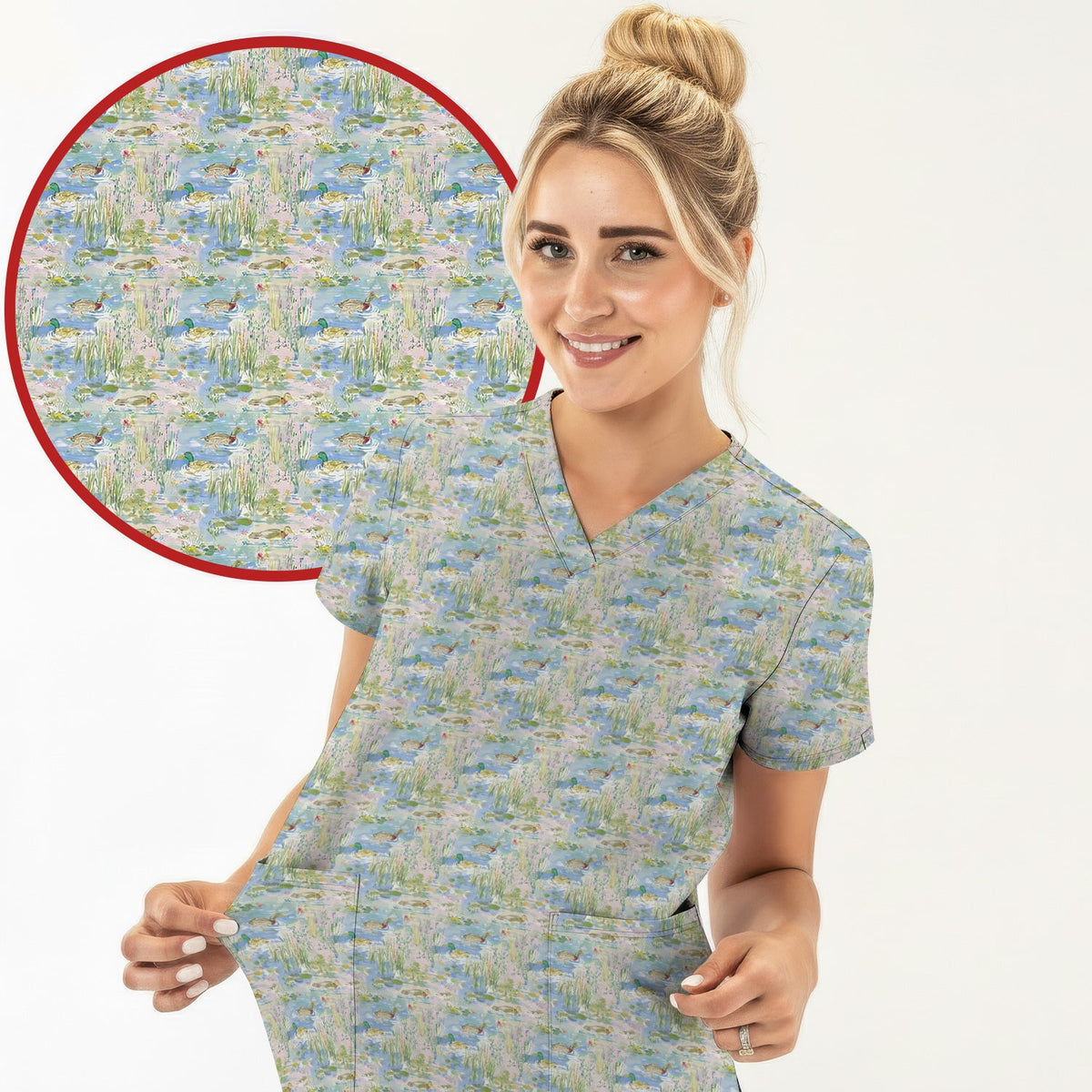 Ducks In Pond Nurse Scrub Top