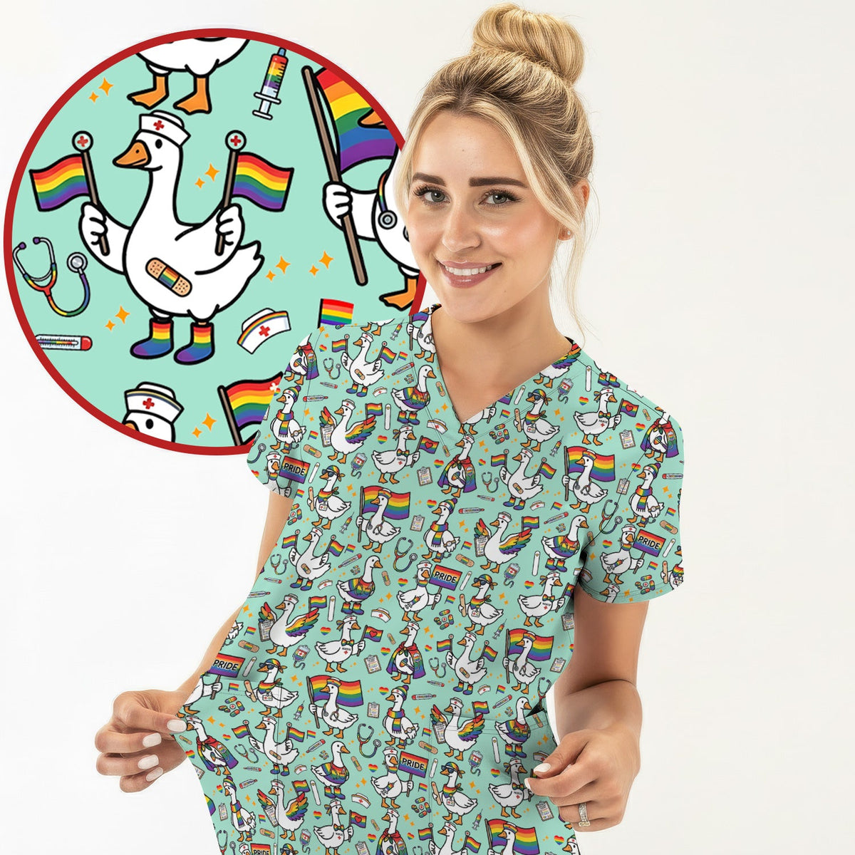 LGBT Pride Nurse Duck Scrub Top