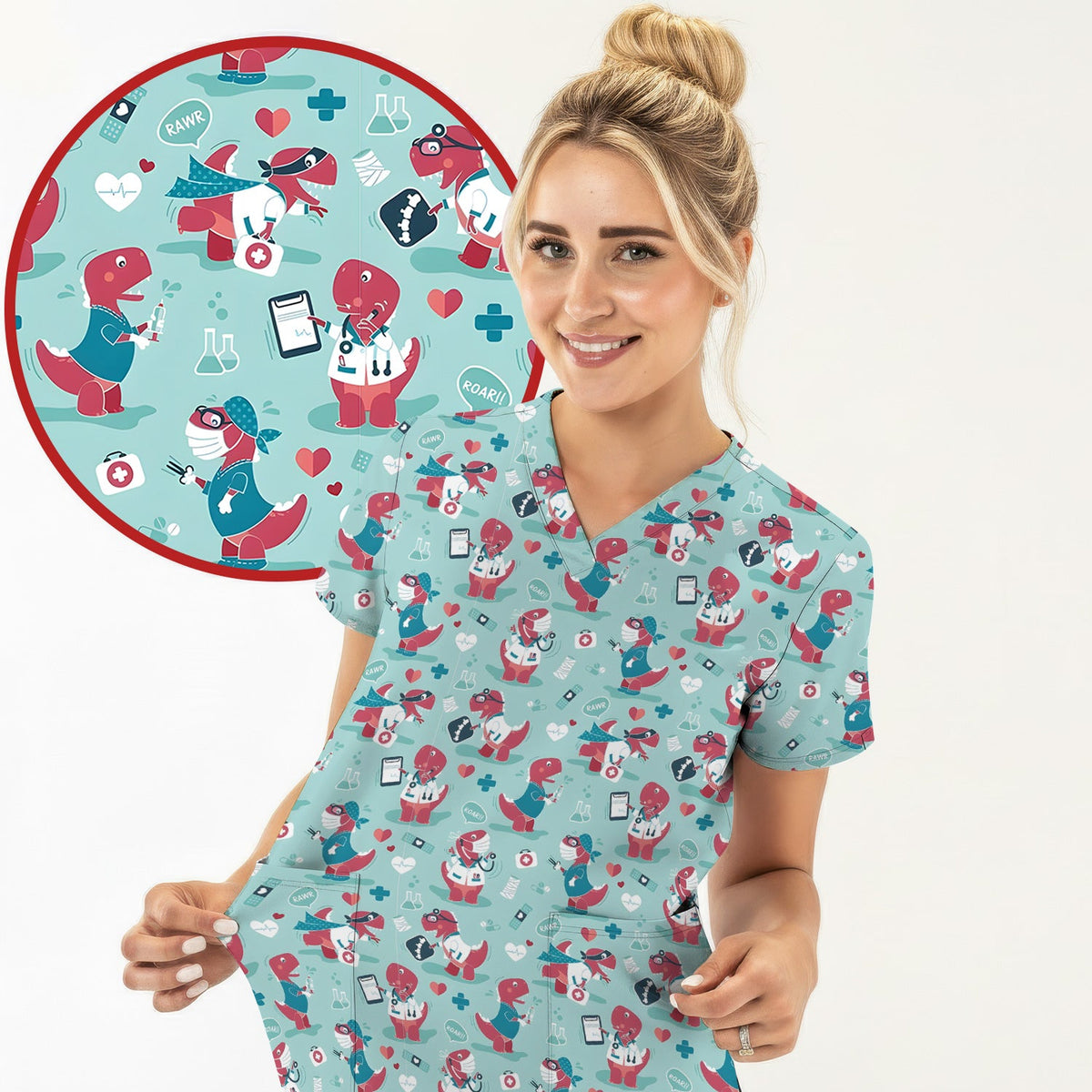 Dinosaur Doctor Nurse Scrub Top