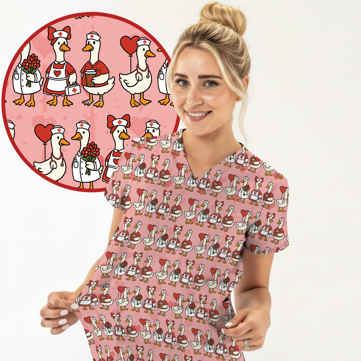 Valentine Nurse Goose Scrub Top