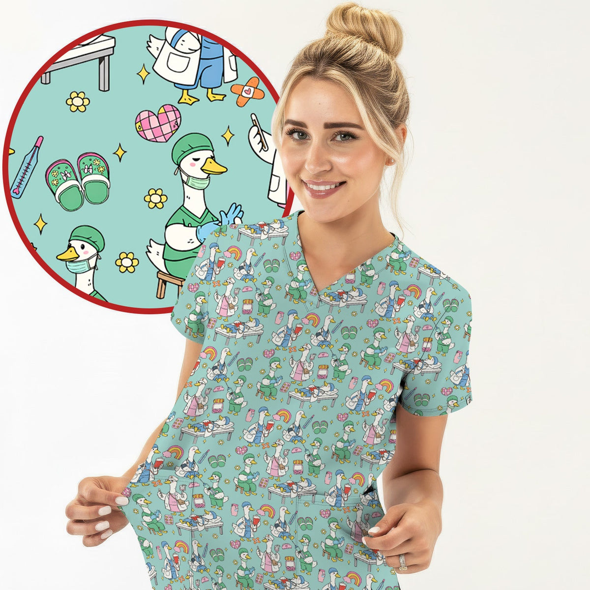Duck Medical Doodle Nurse Scrub Top