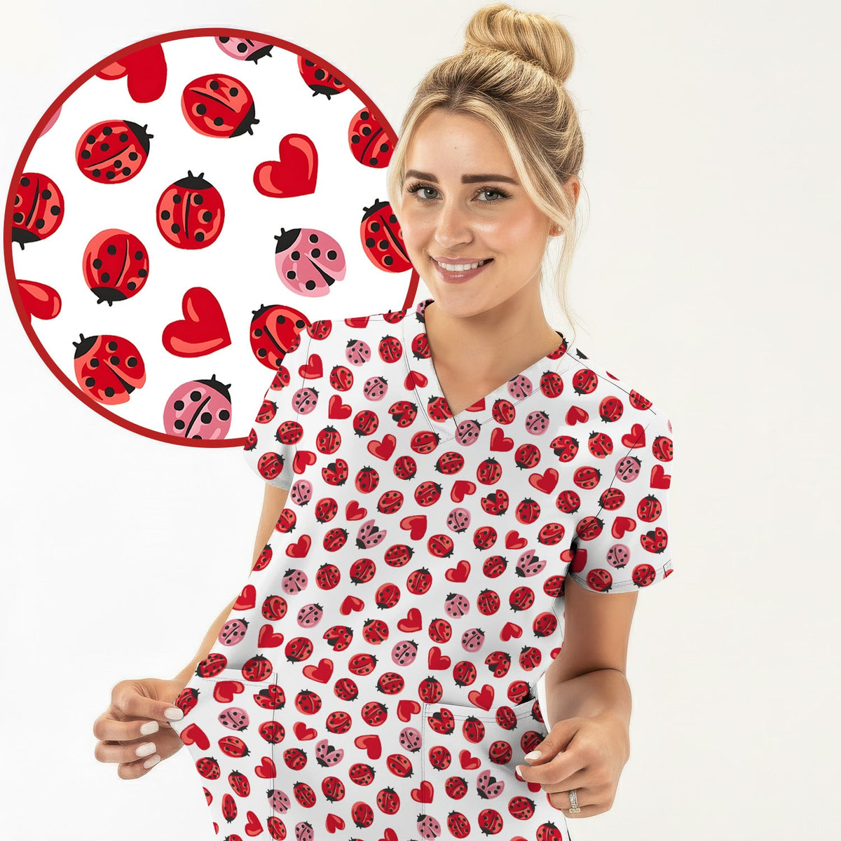 Ladybug Red Heart Nurse Scrub Set