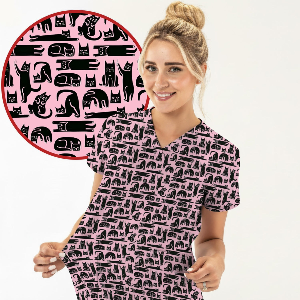 Funny Cat Poses Nurse Scrub Set