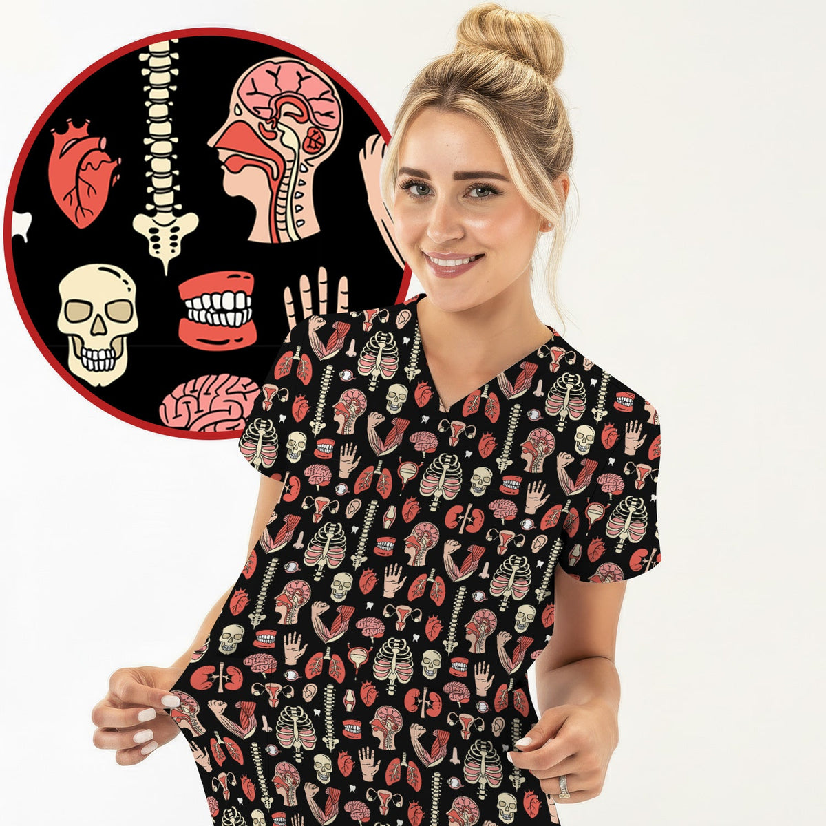 Human Anatomy Body Parts Nurse Scrub Top