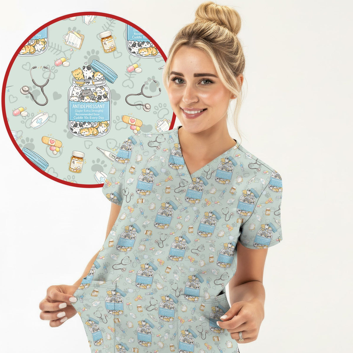 Antidepressant Cat Jar Nurse Scrub Set