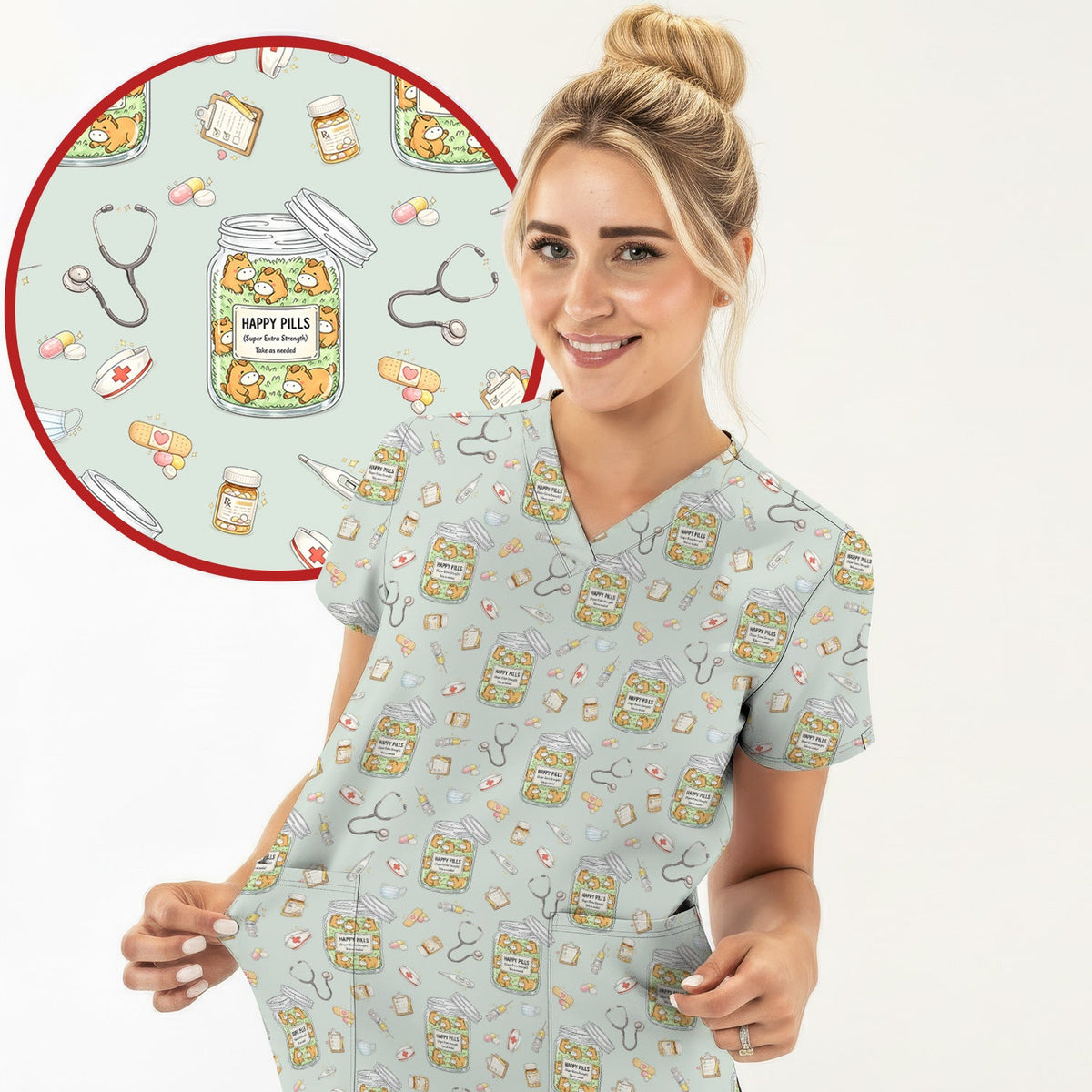 Happy Pills Horse Nurse Scrub Set