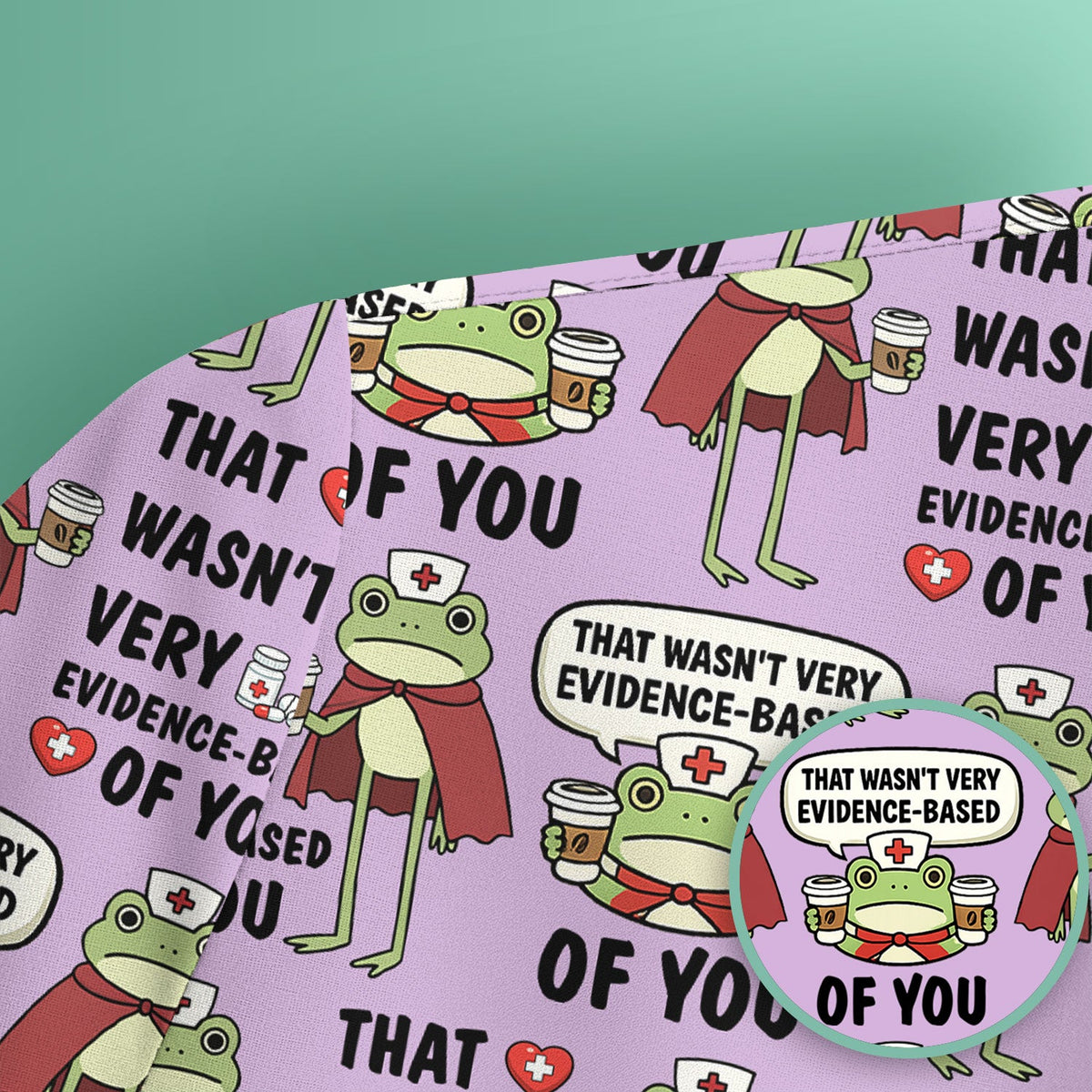 Funny Frog Nurse Quote Medical Pattern Scrub Top, Breathable Fabrics Nursing Uniform