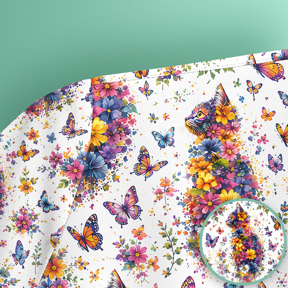 Floral Cat Butterfly Nurse Scrub Top
