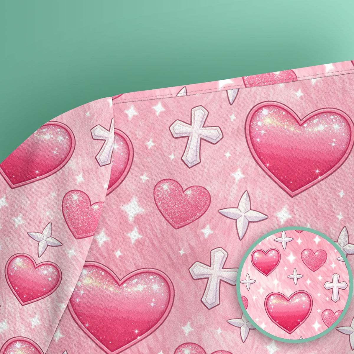 Pink Heart & Cross Pattern Scrub Top, Comfortable Scrubs for Nurses Uniform, Valentine's Day gift