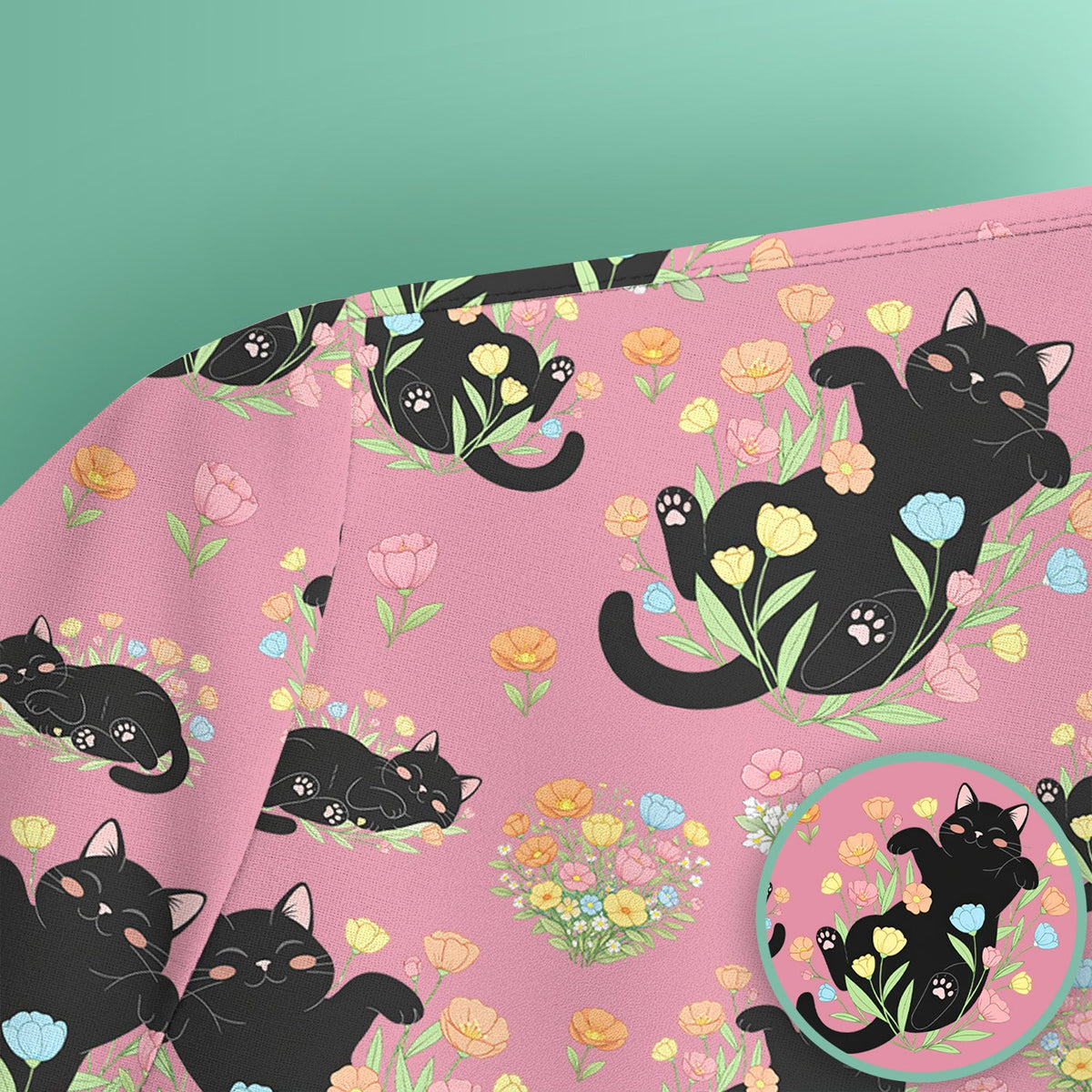 Cats Cute Poses Floral Nurse Scrub Top