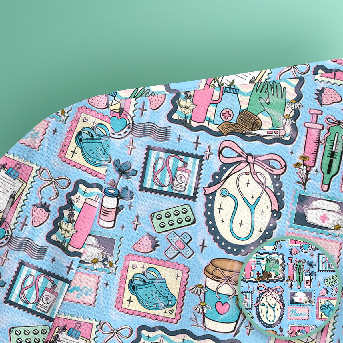 Stethoscope Syringe Frame Nurse Scrub Top