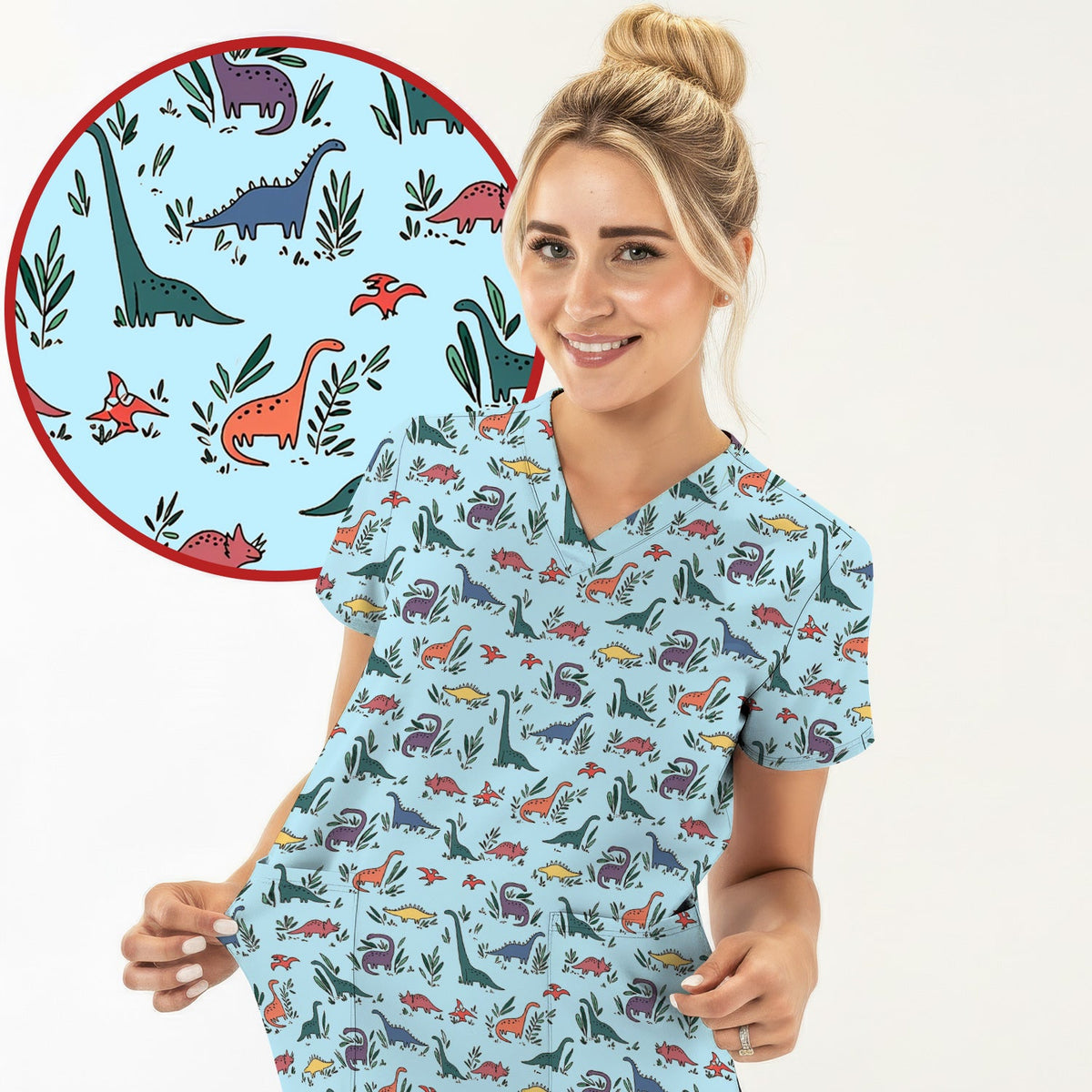 Dinosaur Leafy Garden Nurse Scrub Top