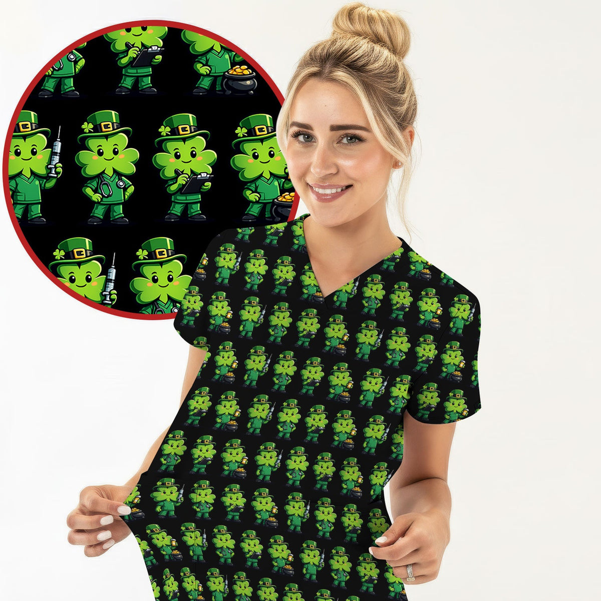 St Patrick Leprechaun Nurse Scrub Top