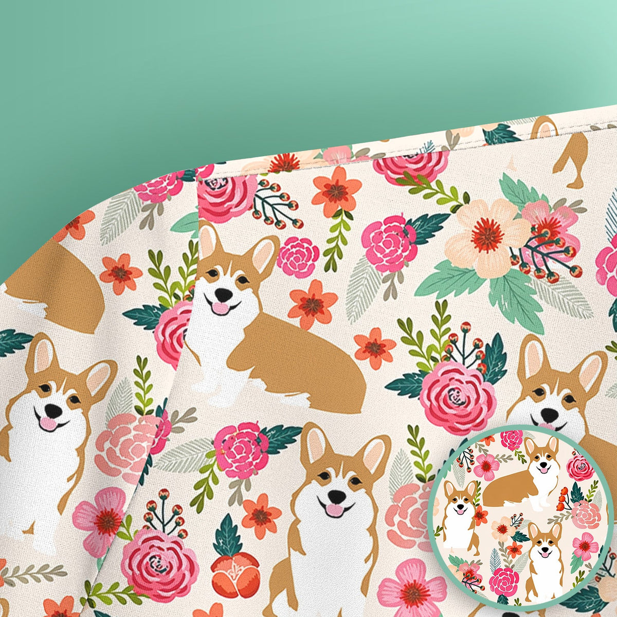 Corgi Floral Garden Nurse Scrub Top