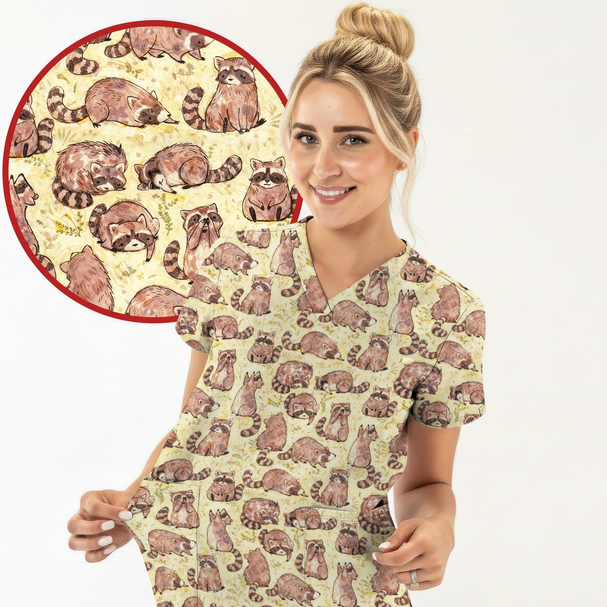 Raccoon Woodland Nurse Scrub Top