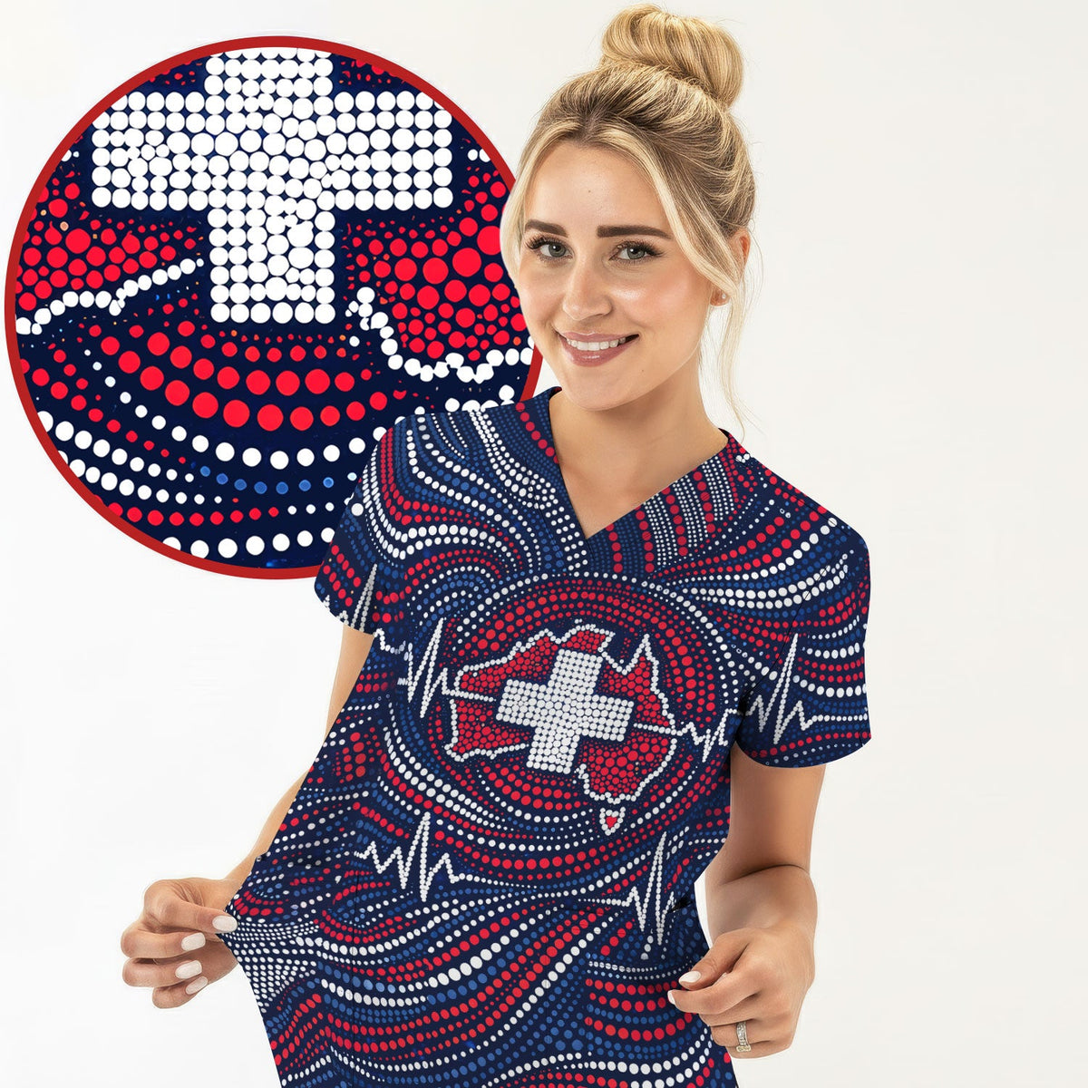 Dot Art Cross Heartbeat Nurse Scrub Set