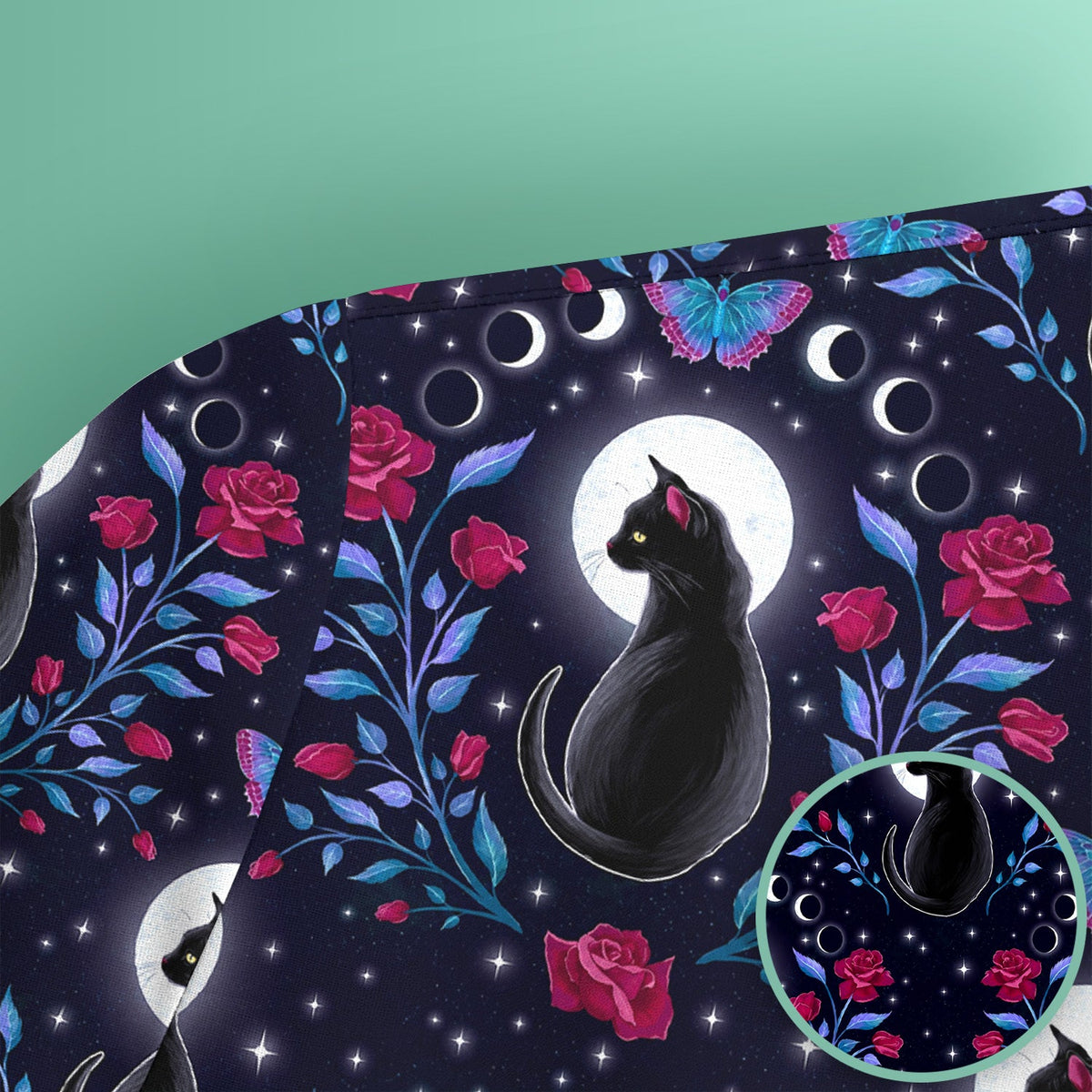 Black Cat Moon Rose Nurse Scrub Top