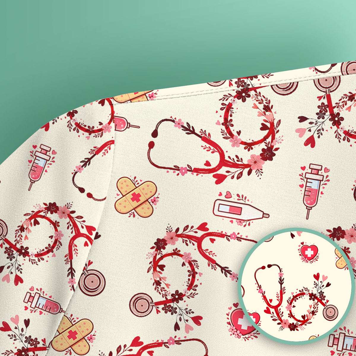 Heart Stethoscope Nurse Scrub Top