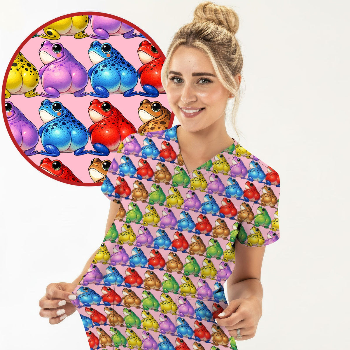 Colorful Frogs Nurse Scrub Top