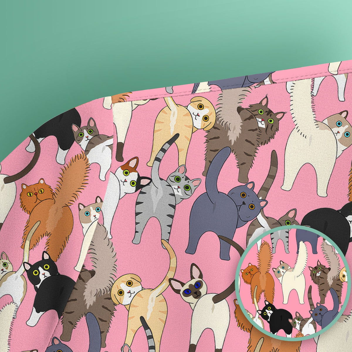 Whimsical Multicolor Cat Cartoon Nurse Scrub Top