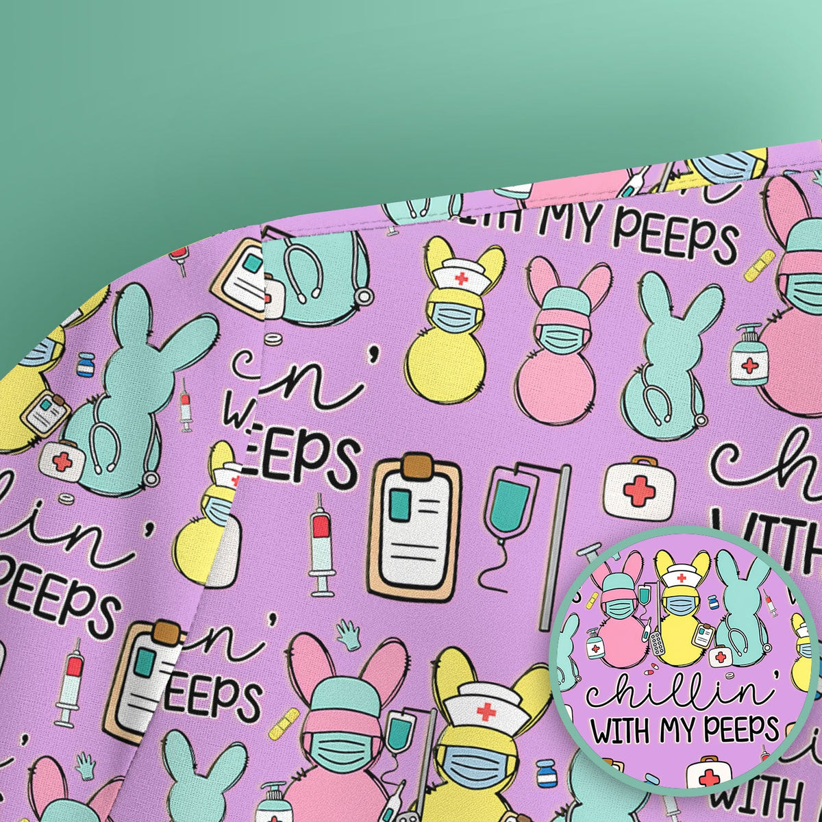 Bunny Nurse Chillin With My Peeps Scrub Top - Easter Gift