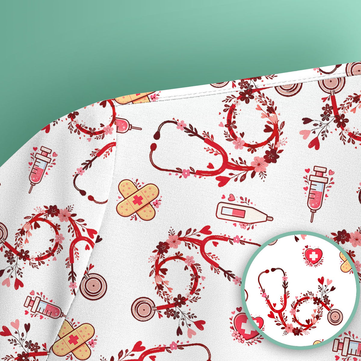 Heart Stethoscope Nurse Scrub Top