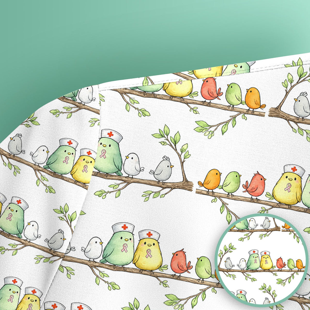 Birds On Branches Nurse Scrub Top