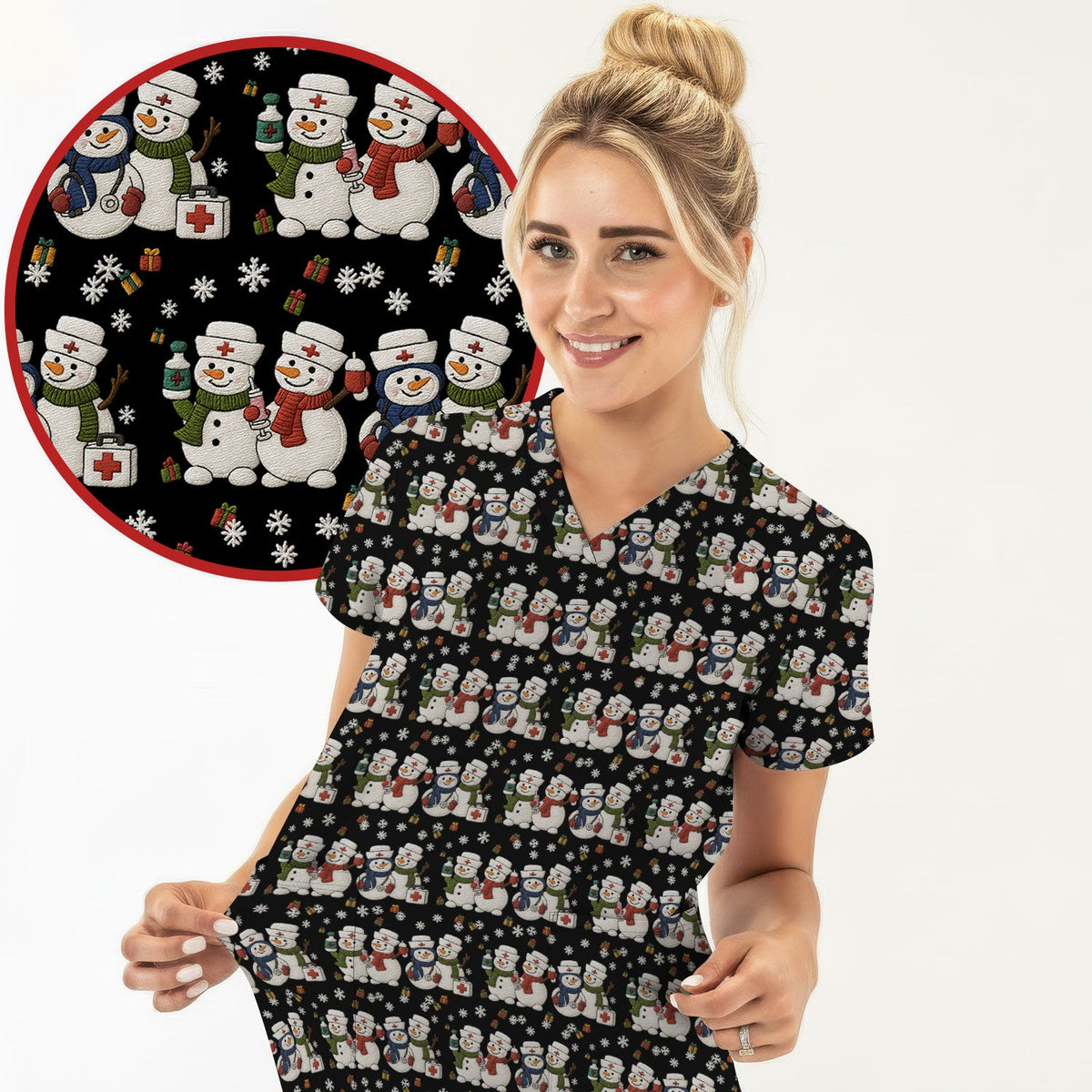 Snowman Nurse Scrub Top - Christmas Gift