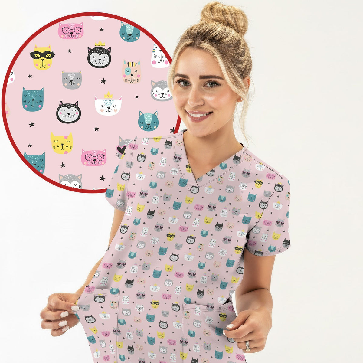Colorful Kitty Nurse Scrub Set