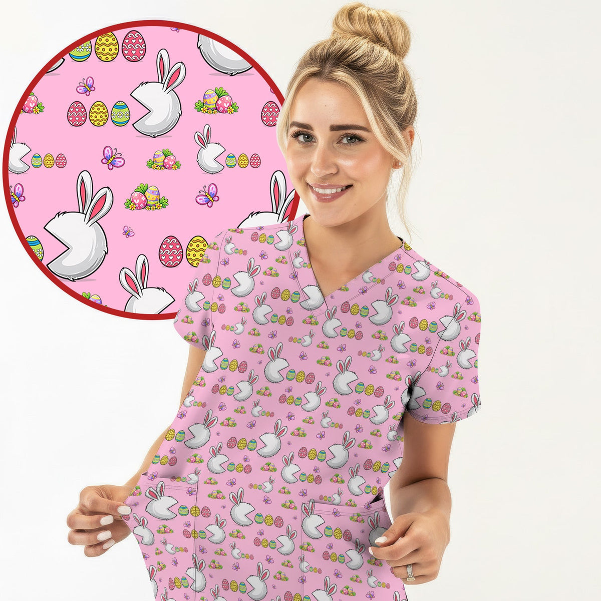 Bunny Colorful Eggs Nurse Scrub Set - Easter Gift