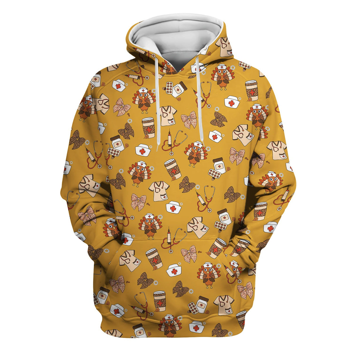 Cute Nurse Fall Season Scrub Top - Thanksgiving Turkey & Stethoscope Medical Design  - Gift for RN LPN CNA