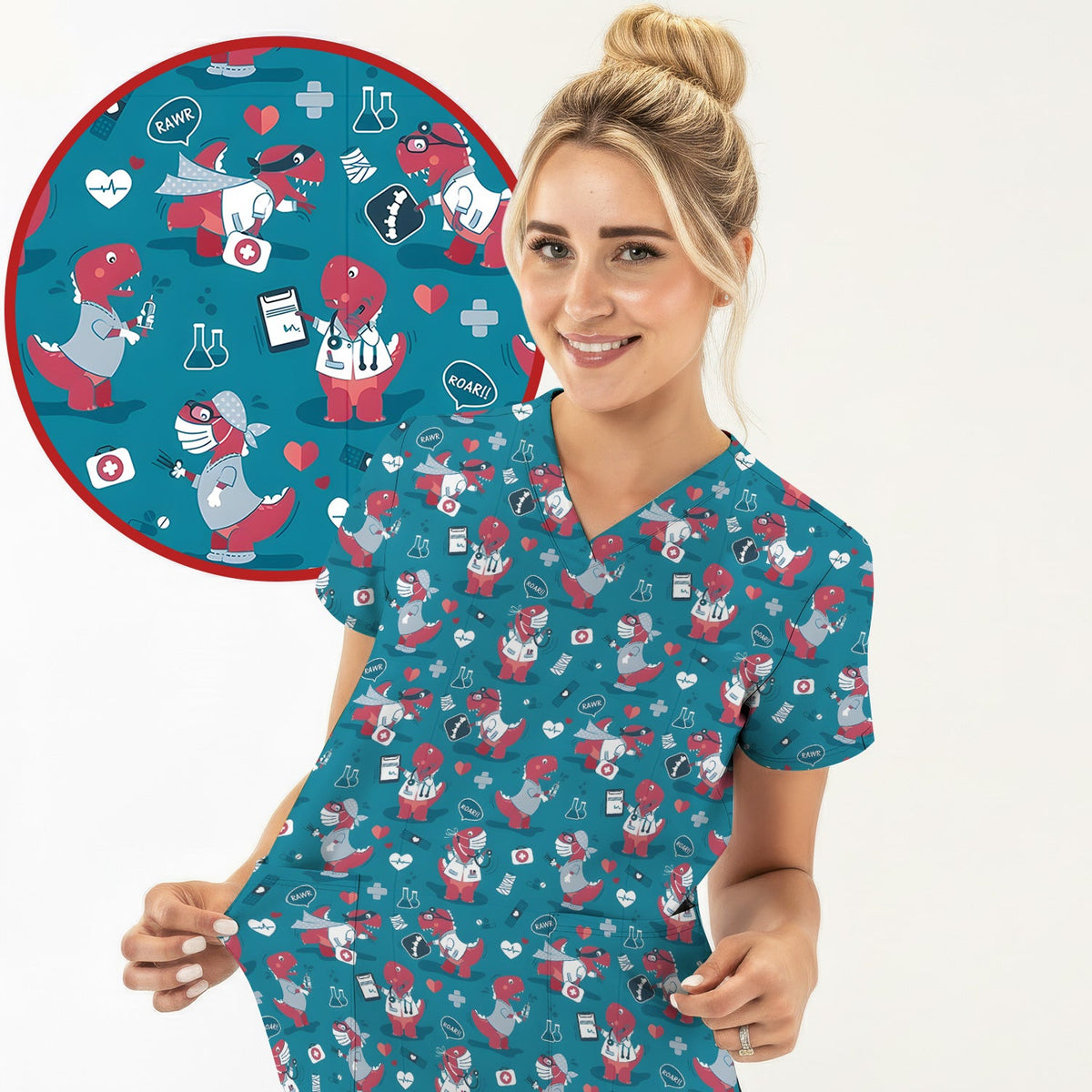 Dinosaur Doctor Nurse Scrub Top