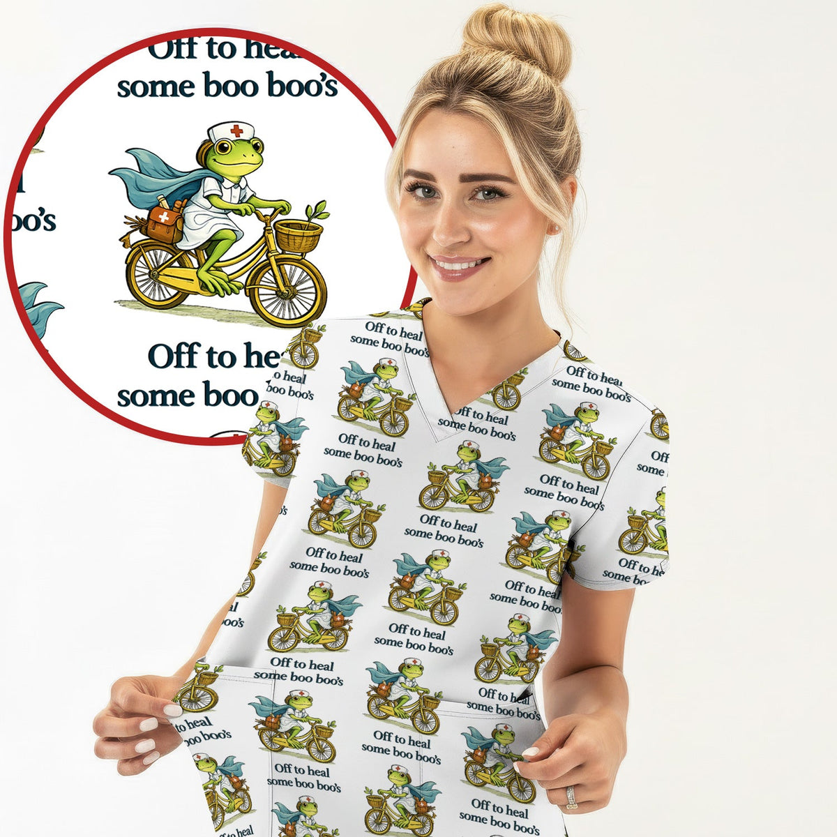 Frog Cycling Nurse Scrub Set