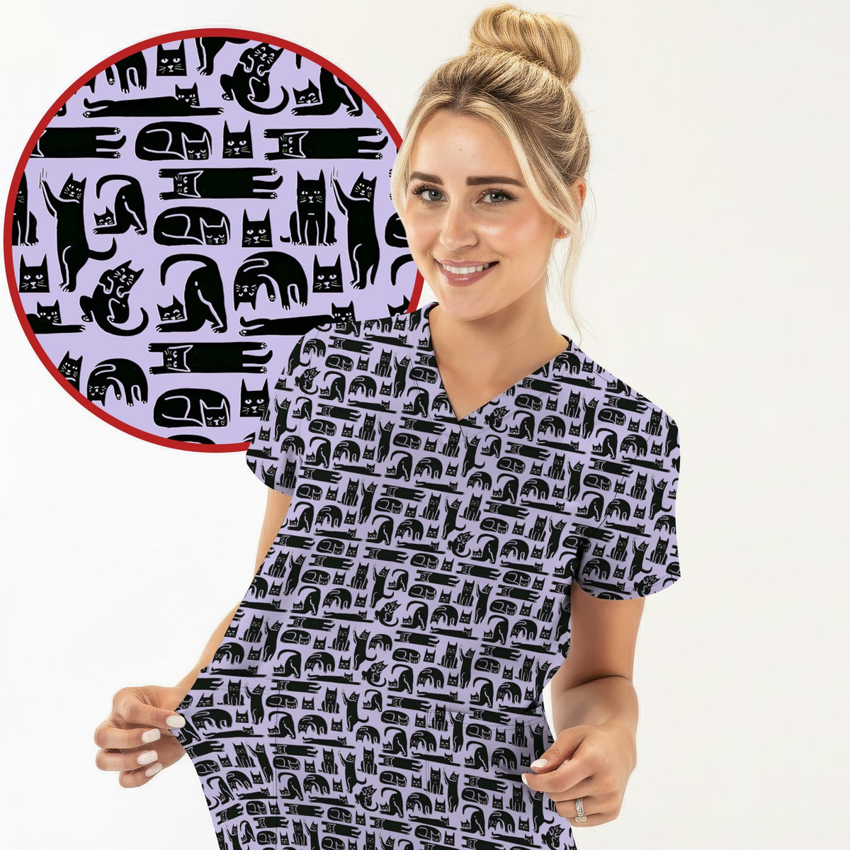 Funny Cat Poses Nurse Scrub Set