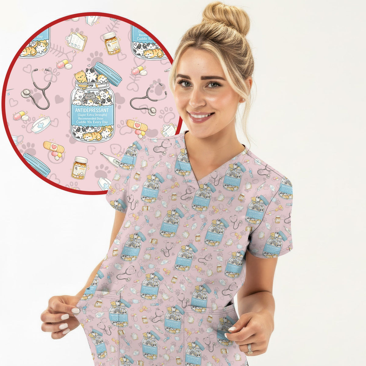 Antidepressant Cat Jar Nurse Scrub Set
