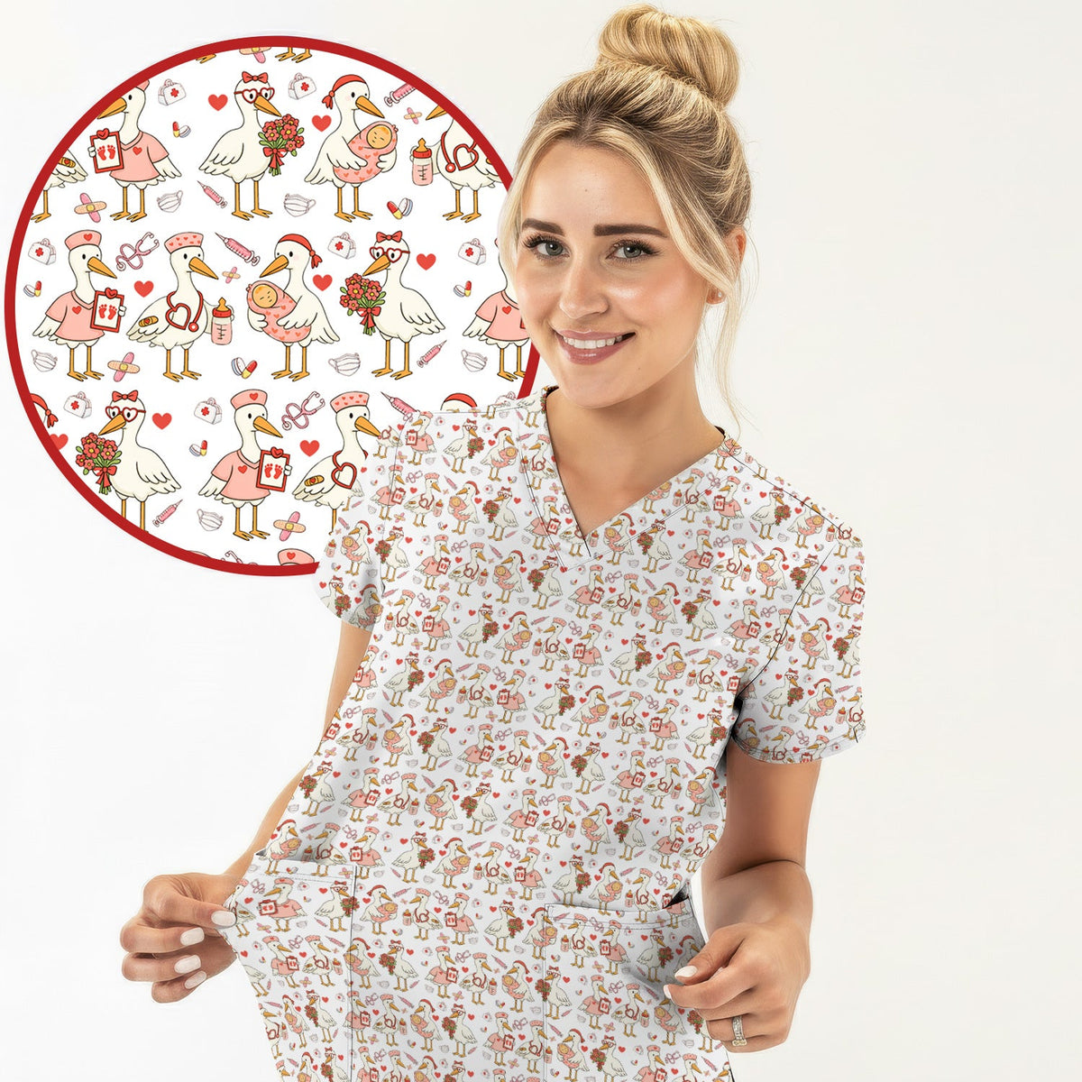 Valentine Goose Nurse Scrub Set