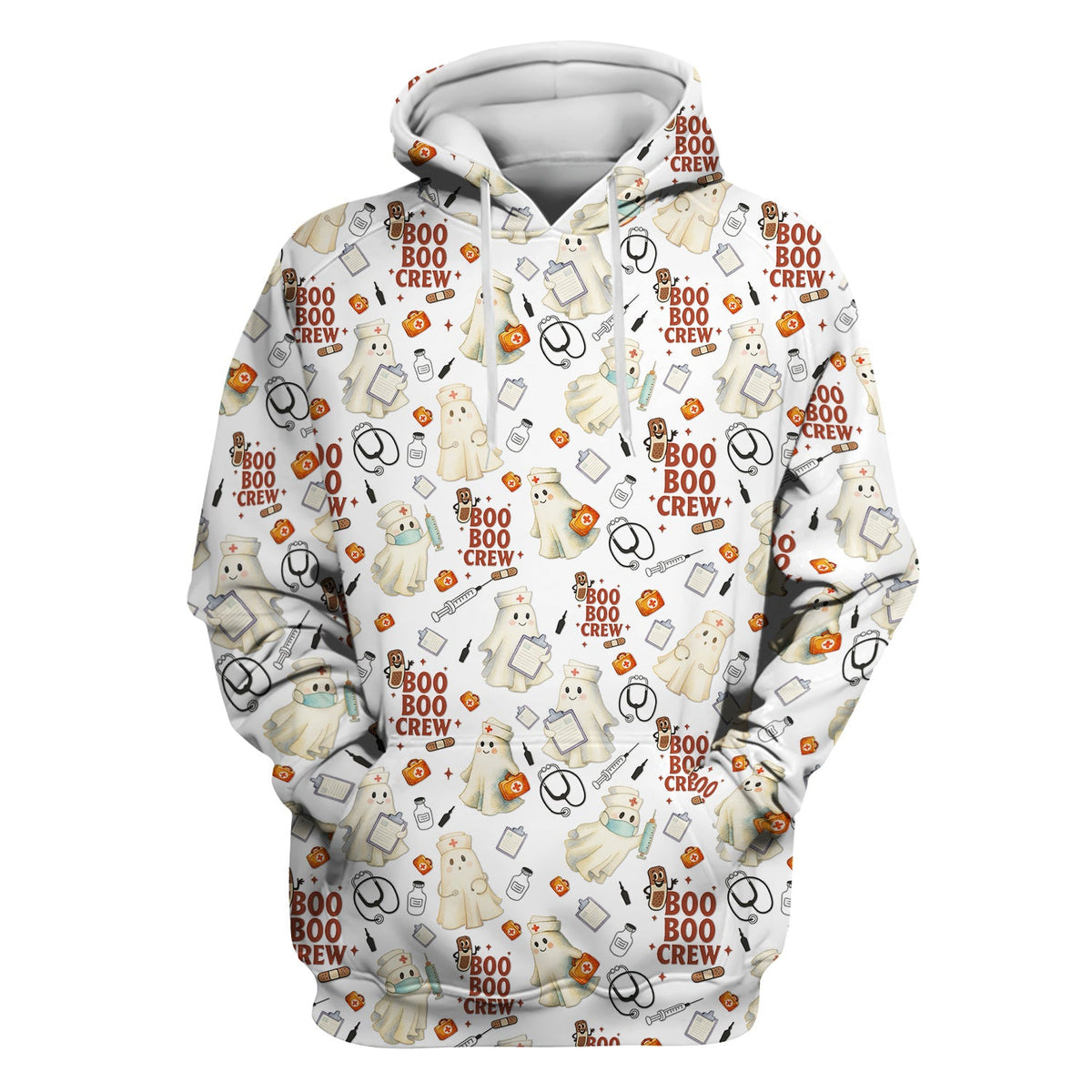 Boo Boo Crew Funny Ghost Nurse Scrub Top